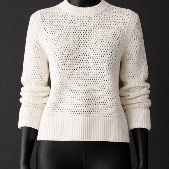 ME+EM White Open-Knit Cotton Sweater Tagged size L, fits more like S-M (!) - Picture 2 of 12